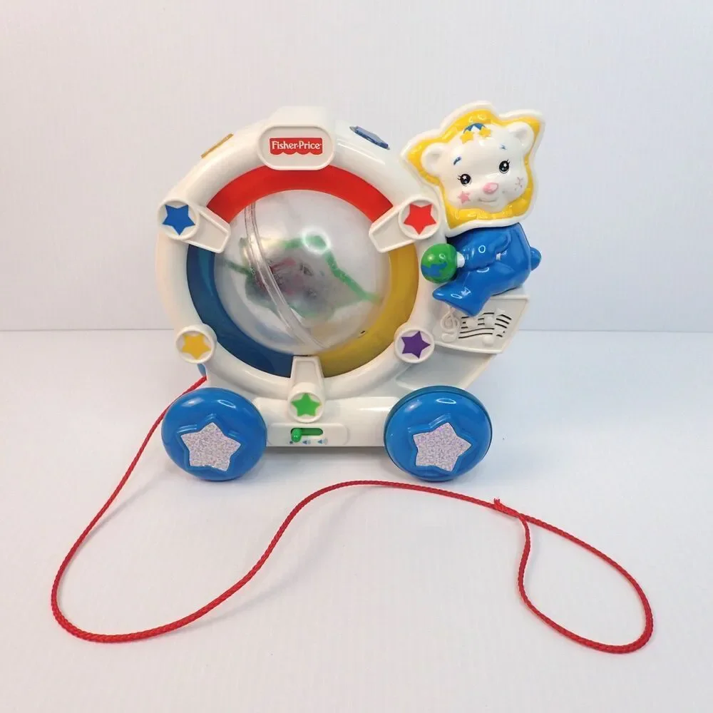 Vtg. Fisher Price Sparkling Symphony Drum Along Bear Pull Toy 2000 Tested Works
